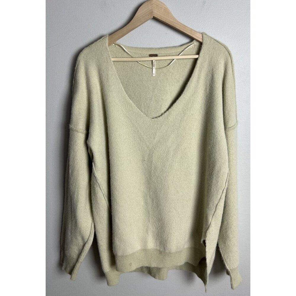 Free People Sweater Weather V Neck In Neutral Size Small Oversized Nylon Women’s